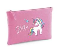 minimutz Kosmetiktasche Kinder mit Namen & Einhorn Regenbogen | personalisierte Schminktasche Kulturtasche für Mädchen | 28x19 cm mit Reißverschluss(pink)