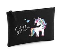 minimutz Kosmetiktasche Kinder mit Namen & Einhorn Regenbogen | personalisierte Schminktasche Kulturtasche für Mädchen | 28x19 cm mit Reißverschluss(schwarz)