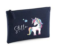 minimutz Kosmetiktasche Kinder mit Namen & Einhorn Regenbogen | personalisierte Schminktasche Kulturtasche für Mädchen | 28x19 cm mit Reißverschluss(dunkelblau)