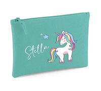 minimutz Kosmetiktasche Kinder mit Namen & Einhorn Regenbogen | personalisierte Schminktasche Kulturtasche für Mädchen | 28x19 cm mit Reißverschluss(Mint)