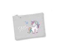 minimutz Kosmetiktasche Kinder mit Namen & Einhorn Regenbogen | personalisierte Schminktasche Kulturtasche für Mädchen | 28x19 cm mit Reißverschluss(grau)