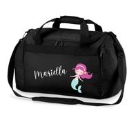minimutz Sporttasche Schwimmen für Kinder - Personalisierbar mit Name - Schwimmtasche Meerjungfrau Duffle Bag für Mädchen und Jungen (schwarz)
