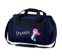 minimutz Sporttasche Schwimmen für Kinder - Personalisierbar mit Name - Schwimmtasche Meerjungfrau Duffle Bag für Mädchen und Jungen (dunkelblau)
