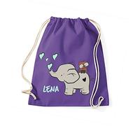 minimutz Stoffbeutel mit Name | inkl. NAMENSDRUCK | Motiv Elefant & Eule | personalisieren & bedrucken | Jungen und Mädchen lila grau (lila)