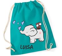minimutz Stoffbeutel mit Name | inkl. NAMENSDRUCK | Motiv Elefant & Eule | personalisieren & bedrucken | Jungen und Mädchen lila grau (türkis)
