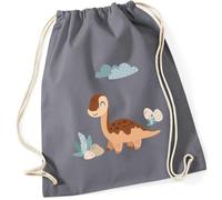 minimutz Turnbeutel Dinosaurier Kinder - Stoffbeutel Jungen Rucksack - Sportbeutel zum Zuziehen - 12L - 37x46cm (grau)