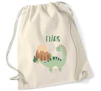 minimutz Turnbeutel Dinosaurier mit Namen personalisiert - Kinder Stoffbeutel Rucksack zum Zuziehen - Sportbeutel zum Zuziehen - 12L - 37x46cm (natur)