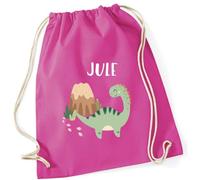minimutz Turnbeutel Dinosaurier mit Namen personalisiert - Kinder Stoffbeutel Rucksack zum Zuziehen - Sportbeutel zum Zuziehen - 12L - 37x46cm (pink)