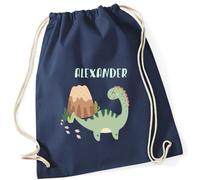 minimutz Turnbeutel Dinosaurier mit Namen personalisiert - Kinder Stoffbeutel Rucksack zum Zuziehen - Sportbeutel zum Zuziehen - 12L - 37x46cm (dunkelblau)