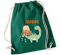 minimutz Turnbeutel Dinosaurier mit Namen personalisiert - Kinder Stoffbeutel Rucksack zum Zuziehen - Sportbeutel zum Zuziehen - 12L - 37x46cm (dunkelgrün)
