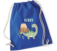 minimutz Turnbeutel Dinosaurier mit Namen personalisiert - Kinder Stoffbeutel Rucksack zum Zuziehen - Sportbeutel zum Zuziehen - 12L - 37x46cm (royalblau)
