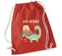 minimutz Turnbeutel Dinosaurier mit Namen personalisiert - Kinder Stoffbeutel Rucksack zum Zuziehen - Sportbeutel zum Zuziehen - 12L - 37x46cm (rot)
