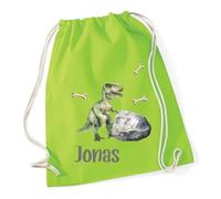 minimutz Turnbeutel Jungen Dino, Stoffbeutel Baumwolle mit Name, Rucksack Kordel zum Zuziehen, Sportbeutel Schule, Wechselwäschebeutel Kita Kindergarten T-Rex (limette)