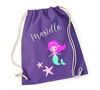 minimutz Turnbeutel Mädchen Meerjungfrau mit Seesternen und Namen bedruckt | personalisierter Stoffbeutel Baumwolle Geschenk Kinder (lila)
