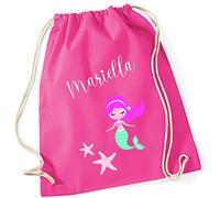 minimutz Turnbeutel Mädchen Meerjungfrau mit Seesternen und Namen bedruckt | personalisierter Stoffbeutel Baumwolle Geschenk Kinder (pink)