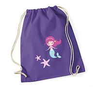 minimutz Turnbeutel Meerjungfrau für Mädchen | Stoffbeutel Baumwolle Unterwasserwelt Seestern | Sportbeutel zum Zuziehen mit Kordel 37cm x 46cm (lila)