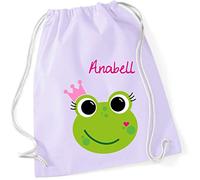 minimutz Turnbeutel mit Namen | inkl. Namensdruck | Motiv Frosch-Königin | Stoffbeutel Zuziehbeutel Rucksack Sportbeutel für Kinder Mädchen Krone (pastelllila)