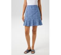 Minirock ANISTON CASUAL, Damen, Gr. 44, blau, Web, Obermaterial: 100% Baumwolle. Futter: 100% Polyester, bestickt, unifarben, figurumspielend kniefrei, Röcke Minirock, mit floraler Lochstickerei verzi