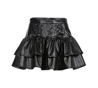 Minirock Damen Kunstleder Kurz Faltenrock Solid Lederoptik Festlich Skaterrock Lederrock A-Linie Gothic Rock High Waist Plissee Minirock Gothic Skirt Reißverschluss Nachtclub Lederrock Sexy (Black, S)