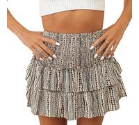 Minirock Damen Kurz Boho Rock Damen Elegant Blumenmuster Röcke High Waist Sommerröcke A-Linie Mini Rock Casual Blumenrock Sexy Rüschen Faltenrock Sommer Damenrock Volant Sommerrock mit (Coffee-a, S)