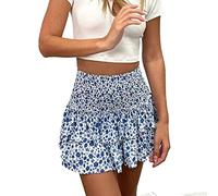 Minirock Damen Kurz Boho Rock Damen Elegant Blumenmuster Röcke High Waist Sommerröcke A-Linie Mini Rock Casual Blumenrock Sexy Rüschen Faltenrock Sommer Damenrock Volant Sommerrock mit (Grey-a, S)