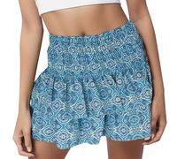 Minirock Damen Kurz Boho Rock High Waist Mini Sommerrock Volant Rock Damen Elegant Blumendruck Röcke Doppel Schicht Kuchen Rock A-Linie Moden Blumenrock Rüschen Damenrock Sommer Sexy Faltenrock
