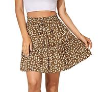 Minirock Damen Sexy -Volant Rock Kurz -Faltenrock Damen Boho mit Rüschen Swing Mini Röcke A-Linie Kurzer Rock Blumen Elastischer Freizeitrock Hohe Taille Teenager Mädchen Blumenrock mit Kordelzug