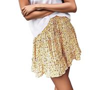 Minirock Damen Sexy -Volant Rock Kurz -Faltenrock Damen Boho mit Rüschen Swing Mini Röcke A-Linie Kurzer Rock Blumen Freizeitrock Hohe Taille Sommerrock Teenager Mädchen Blumenrock Elastischer Bund