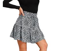 Minirock Damen Sexy -Volant Rock Kurz -Faltenrock Damen mit Rüschen Swing Mini Röcke A-Linie Kurzer Rock Leoparden Druck Elastischer Freizeitrock Hohe Taille Teenager Mädchen Skirt mit Kordelzug