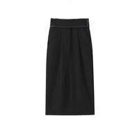 Minirock Für Damen - Damen-Sticker, Hoch Taillierter Midi-Rock, Frühling, Einfach Büro-Dame, Schlitz, Gerader Schnitt, Schwarz, S