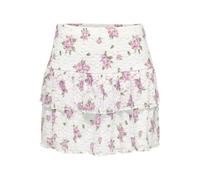Minirock ONLY "ONLSAGA LACE MINI SKIRT", Damen, Gr. L (40), cloud dancer aop:floral pale lila (saga), Spitze, Obermaterial: 97% Polyamid, 3% Elasthan, bedruckt, geblümt, mini, Röcke Minirock, Material
