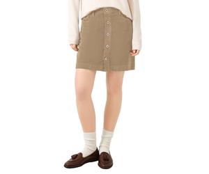 Minirock QS, Damen, Gr. 44, camel, Cord, Obermaterial: 98% Baumwolle, 2% Elasthan, unifarben, körpernah ca. Mitte Oberschenkel, Röcke Minirock, Cordrock mit langer Knopfleiste (38158722-44) camel