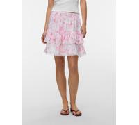 Minirock VERO MODA "VMBLISS H/W SHORT DETAIL SKIRT WVN", Damen, Gr. L (40), rosa (snow weiß aop:pink emma), Web, Obermaterial: 82% Viskose, 18% Polyester, bedruckt, kurz, Röcke Minirock, Viskosemischu