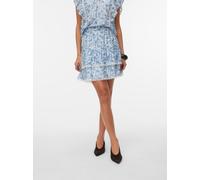 Minirock VERO MODA "VMBLISS H/W SHORT DETAIL SKIRT WVN", Damen, Gr. XS (34), blau (snow weiß aop:blau emma small), Web, Obermaterial: 82% Viskose, 18% Polyester, bedruckt, kurz, Röcke Minirock, Viskos
