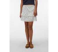 Minirock VERO MODA "VMTRINE NW SHORT SKIRT WVN NOOS", Damen, Gr. S (36), snow weiß aop:marguerite blau jasper, Web, Obermaterial: 100% Baumwolle, bedruckt, kurz, Röcke Minirock, Baumwolle (41827754-S)