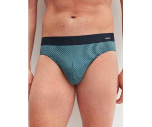 Minislip CALIDA "Cotton Code Design", Damen, Gr. L (52/54), retro blau, Single Jersey, Obermaterial: 94% Baumwolle, 6% Elasthan, eng, Unterhosen, breiter Bund, mit Druck, eng, kurz, mit Logo, Baumwoll