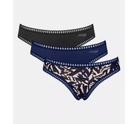 Minislip SLOGGI "GO Crush Mini C3P", Damen, Gr. XL, blau, schwarz combination, Single Jersey, Obermaterial: 95% Baumwolle, 5% Elasthan, körpernah, Unterhosen, mit Spitzendetails (63291841-XL) blau, sc