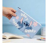 MINISO X Disney Stitch doppelseitiger Reißverschluss Aufbewahrungstasche, Federmäppchen, Kosmetiktasche, Stifteetui, süße "Don't Worry Be Happy" Stift