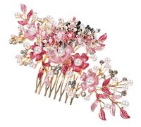 minkissy Braut Haarkamm mit Perlen und Blumen 6.1 Zoll Damen Kopfschmuck für Hochzeit und Festliche Anlässe Haarschmuck mit Strass und Floralen Details
