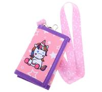 minkissy Geldbörse für Mädchen mit Einhorn Motiv Leichtes Canvas Portemonnaie mit Reißverschluss und Schlüsselband Dreifach Gefaltet Kleines Süßes Portemonnaie für Teens Langlebig und