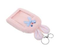 minkissy Kawaii Plüsch Schlüsselanhänger Kartenhalter Hase Rosa Weicher Id Badge Keychain Für Mädchen Frauen Korean Style Photocard Holder Praktisch Tragbar