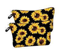 minkissy Kosmetiktasche 2 Stück Bedruckt Gelb Mit Reißverschluss Tragbare Reise Hautpflegetasche Kulturbeutel Make up Aufbewahrungstasche Handlich Für Damen