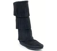 Minnetonka 3-Layer Fringe Boot, Damen Halbschaft Mokassin Boots, Schwarz (Black 9), 42 EU