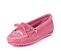 Minnetonka Damen Thunderbird "Animikii" Hardsole - Mokassins für Frauen mit klassischer Leder-Mokassin-Silhouette, gepolstertem Fußbett und Perlen-Mokassin-Design, Pink, 35.5 EU