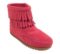 Minnetonka Double Fringe Side Zip Boot, Mädchen Kurzschaft Mokassin Boots, Pink (Hot Pink / PINK), 26 EU
