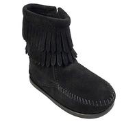 Minnetonka Double Fringe Side Zip, Jungen Stiefel, Schwarz (Black), 24/25