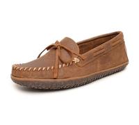 Minnetonka Herren-Mokassin aus Wildleder, wasserabweisend, für drinnen und draußen, mit MinnTREAD Gummisohle, Braun - Klassisch, 10.5