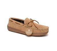 Minnetonka Karierte gefütterte Hardsole - Mokassin-Hausschuhe für Herren aus Obermaterial aus Wildleder, Gummisohle, Plüsch-Innenseite, Fleecefutter, Rohleder-Spitze und traditionellem Mokassin-Design