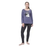 Minnie Maus Damen Schlafanzug lang, Frauen Pyjama langärmlig warm Grau Disney (M)