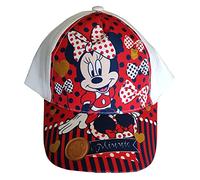 Minnie Maus Kappe Base Cap Mütze Sonnenhut mit Motiv Glitzer, Herzen, Schleifen für Kinder, Mädchen und Jungen (Weiß, 54)
